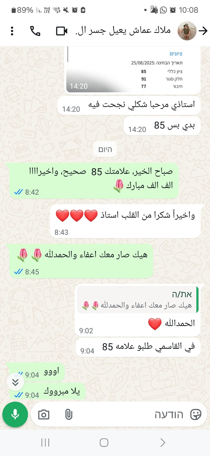 لقطة شاشة من نتائج وتجارب الطلاب في التحضير لامتحان ياعيل نت — 4