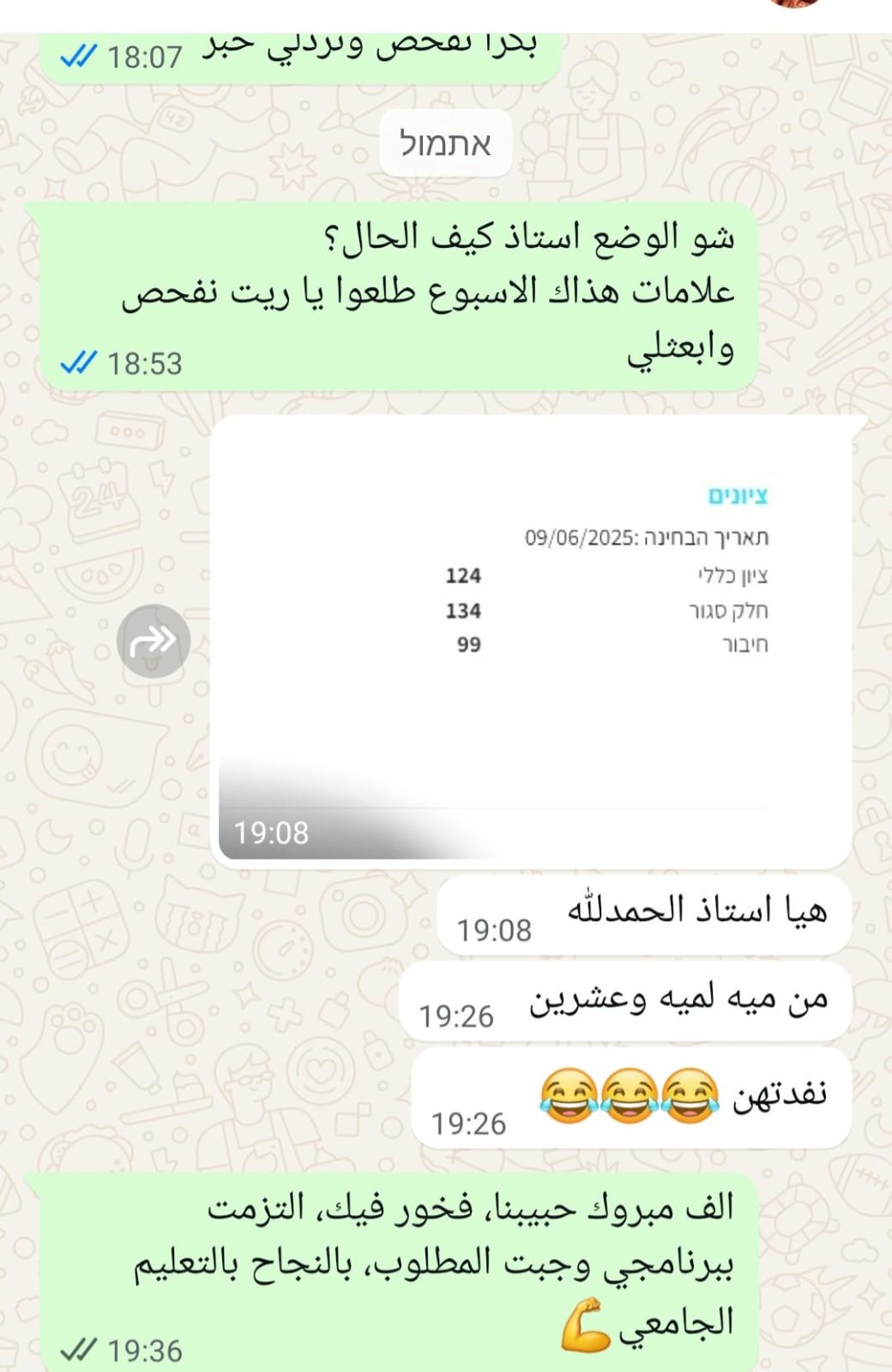 لقطة شاشة من نتائج وتجارب الطلاب في التحضير لامتحان ياعيل نت — 7