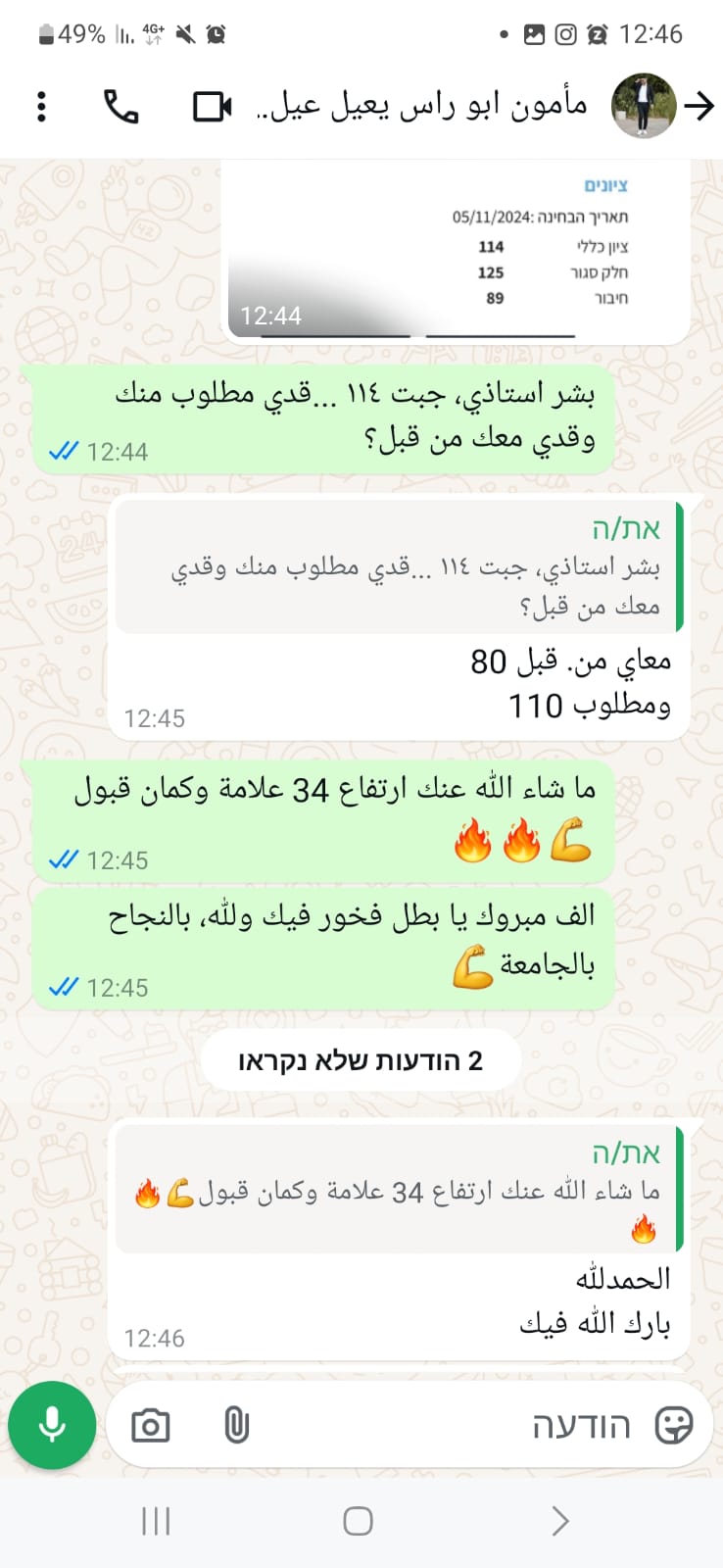 لقطة شاشة من نتائج وتجارب الطلاب في التحضير لامتحان ياعيل نت — 12