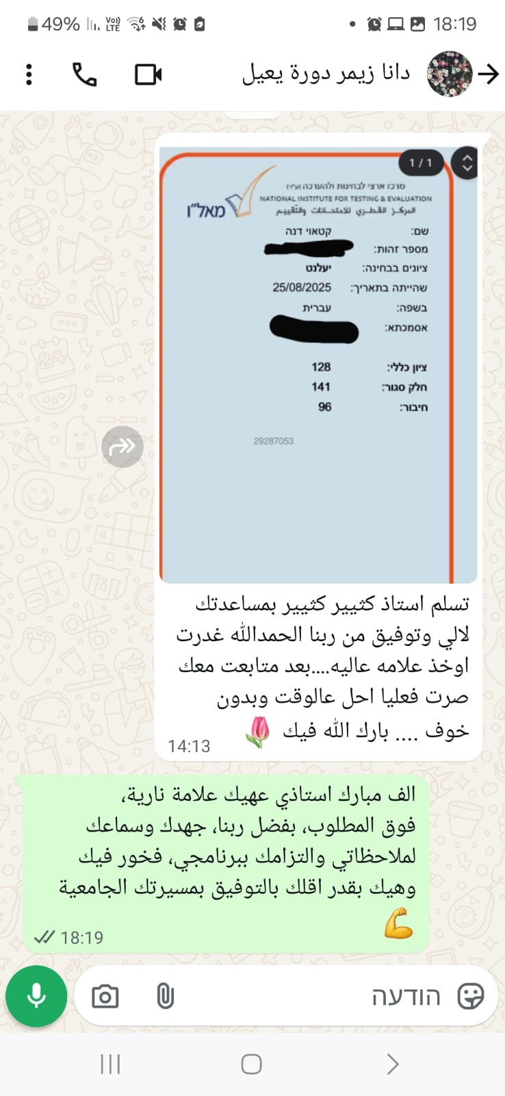 لقطة شاشة من نتائج وتجارب الطلاب في التحضير لامتحان ياعيل نت — 21
