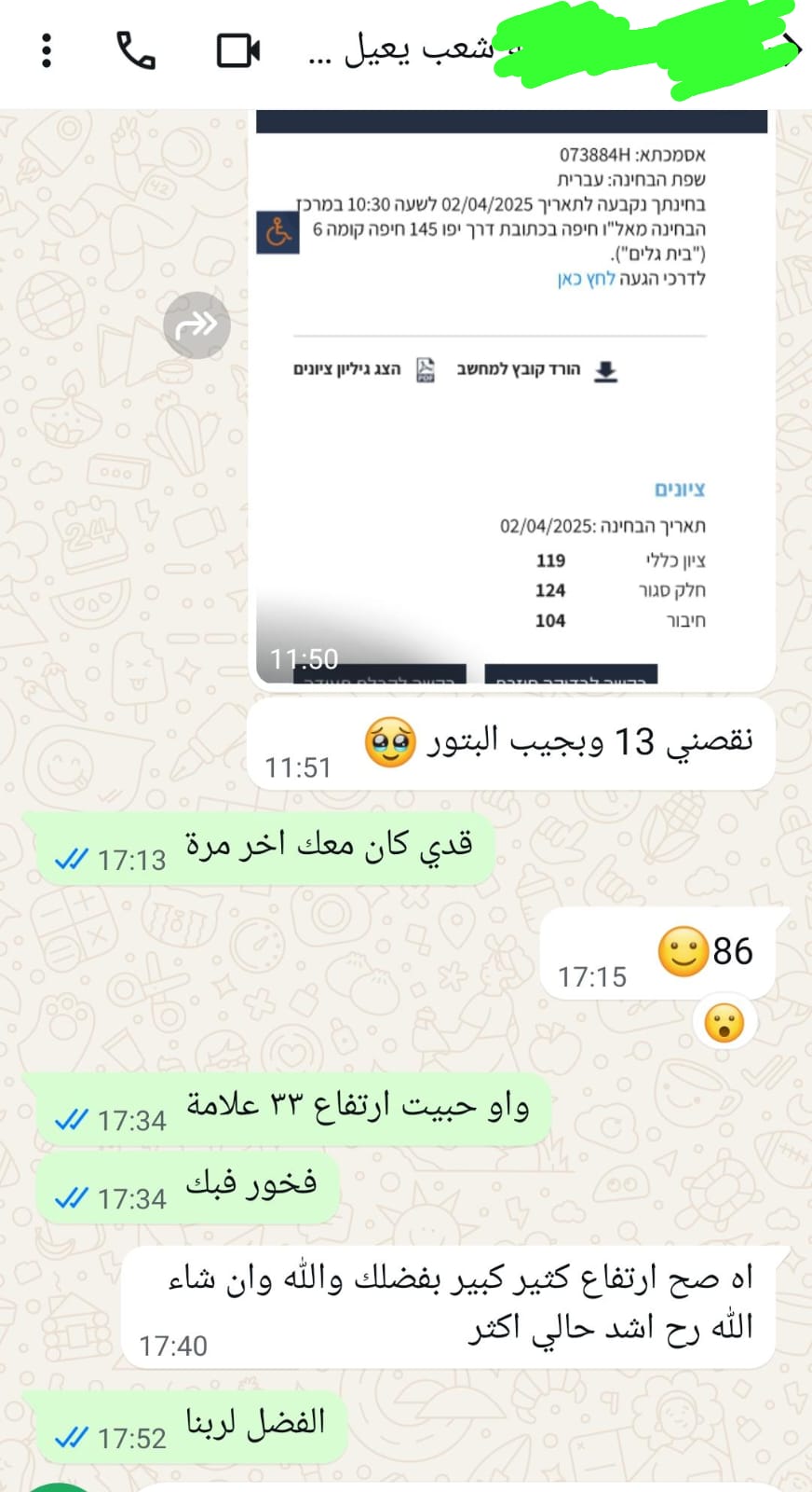 لقطة شاشة من نتائج وتجارب الطلاب في التحضير لامتحان ياعيل نت — 36