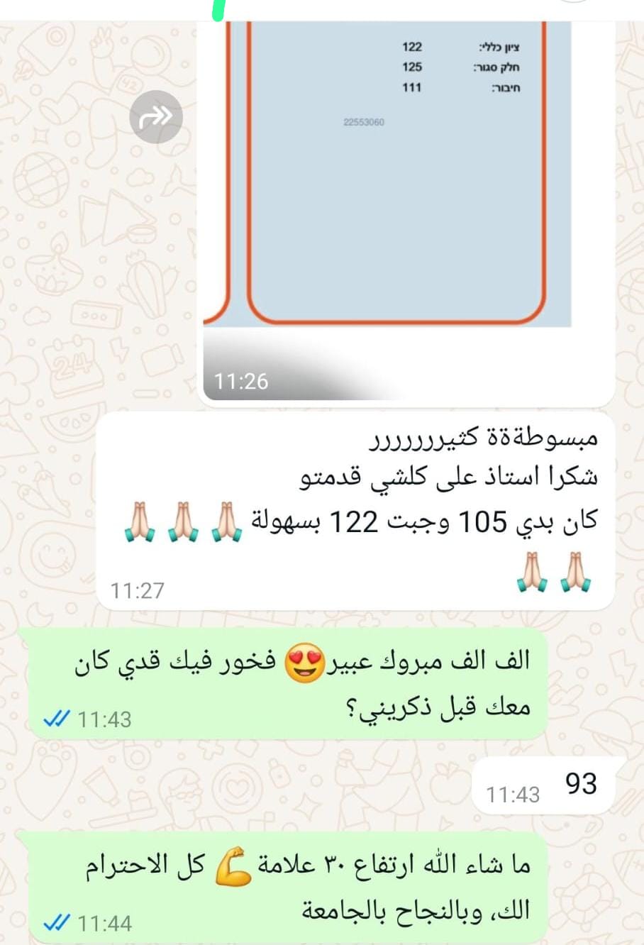 لقطة شاشة من نتائج وتجارب الطلاب في التحضير لامتحان ياعيل نت — 52